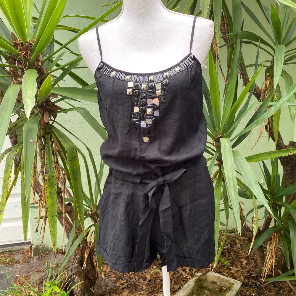 BCBGMAXAZRIA Black Embellished Romper